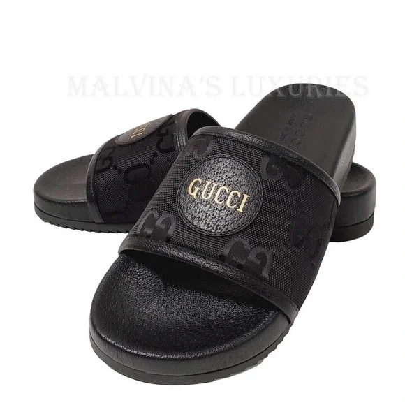 Gucci shoes mens slides off the grid black nylon GG logo size